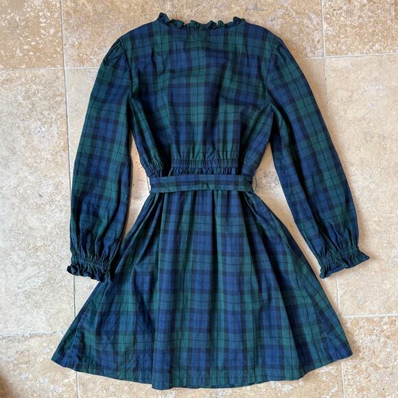 J.Crew Crewcuts Girls 6 Green/Blue Plaid Holiday Christmas Dress Preppy Cottage - Picture 2 of 6
